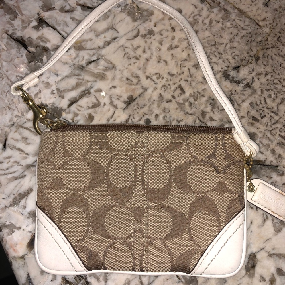 Coach white leather trim wristlet